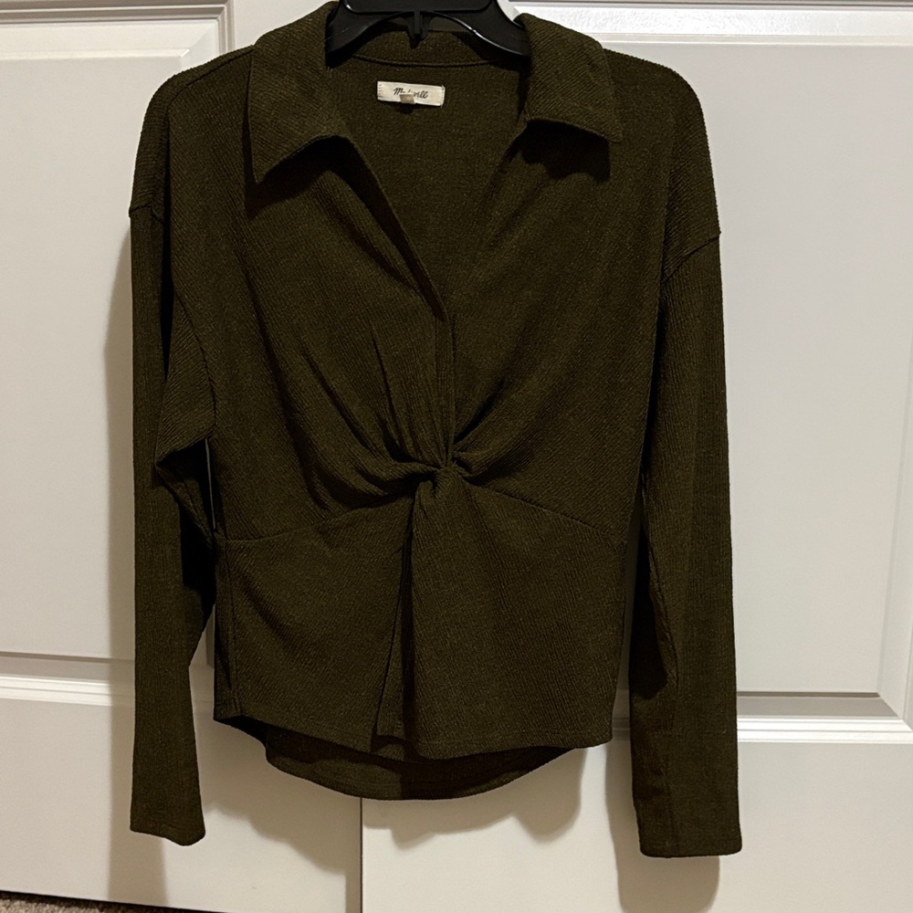 Madewell Olive Twist Front Blouse